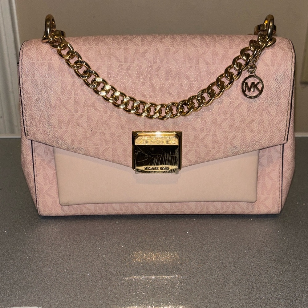 Pink Michael Kors Gold Chain Purse With Matching Pink Wallet
